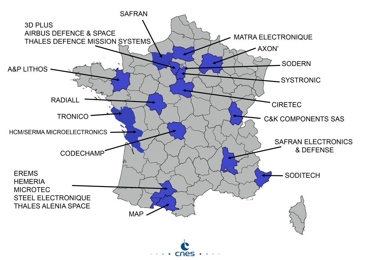 Carte de France des industriels agréés par le CNES